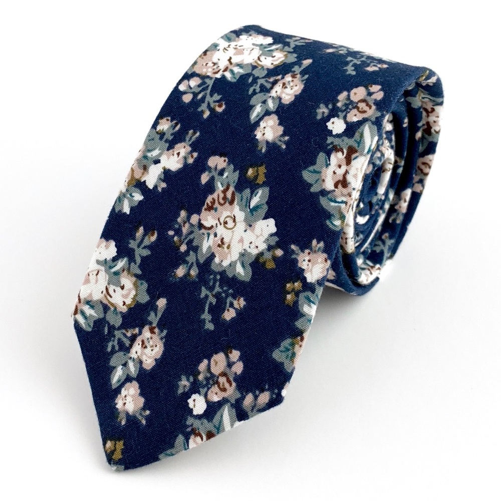 Men's Navy Rustic Style Floral Slim Necktie